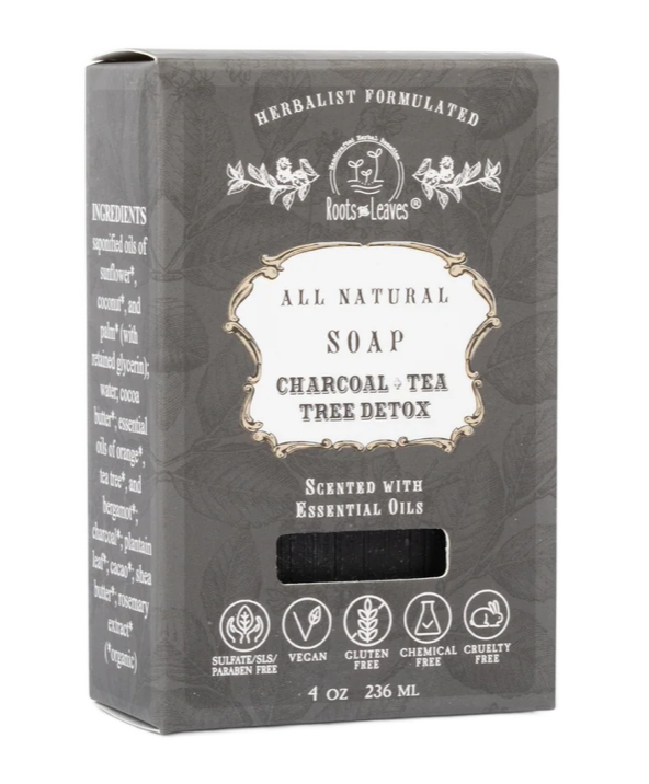 Roots & Leaves Organic Vegan "Charcoal + Tea Tree" Bar Soap